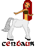 Pixelated avatar of a centaur with red hair, brown top, white pants, and black shoes, standing against gray background with 'cengaur' text below.