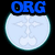 Blue text 'ORG' above a light blue circular icon with a white cross and heart, transitioning to '<3' text over the same icon, then to a plain cross icon with 'OBSCURITY' text below.