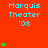 Red background with cyan text 'Marquis Theater' and year labels, green heart symbols in varying quantities per