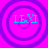 Four identical circular frames with concentric purple rings on a bright pink background, each containing cyan text "LEVI" with a small gray symbol above the 'E'.