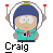 Pixelated character in blue helmet and teal shirt with red accents, standing against gray background, name "Craig" below.