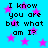 Blue background with pink stars and repeated black text reading "I know you are but what am I?" in pixelated font.