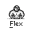 Pixelated icon of a muscular figure flexing with text "Flex" below, displayed in multiple identical copies on gray background.