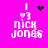 Pixelated icon with bright pink background displaying 'I ❤️ NICK JONES' text, featuring four distinct animation states of the heart symbol.