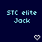 Pixelated text 'STC elite Jack' in light blue on dark blue background with two white heart symbols below.