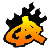 Pixelated flame icon with black outline and orange-yellow gradient on white background, next to green text reading Original Icons .com on dark green backdrop.
