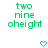 Green pixelated text 'two nine oheight' appears above two cyan heart icons on a white background.