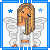 Pixel art angel with blonde hair and white wings holding a staff, surrounded by blue stars on a white background with "snow Angel" text.