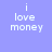Four pixelated display 'i love money' text in white on varying blue backgrounds, with the top-left purple and others light or medium blue