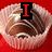 A four- shows a chocolate cupcake with white paper liner on red background; text elements change