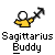 Pixelated static icon of a yellow stick figure holding a black arrow, with "Sagittarius Buddy" text below on gray background.