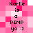 Pixelated text reads "Karlie is a PIMP yo :]" on pink and white checkered background with visible pixel shifts.