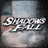 A 2x2 contact sheet of four animated frames from a Shadows Fall-themed AIM buddy icon, featuring stylized text and character imagery against cloudy backgrounds with pixelated effects.