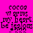 Pixelated text on bright pink background with green horizontal bars, showing 'cocoa', 'my heart', 'be jealous', and a heart symbol in dark purple.