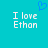 A static image with a cyan background displays two identical pixelated text phrases "I love Ethan" in white, each accompanied by a blue heart symbol above.