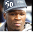 Static pixelated image of a person wearing a gray cap with white text "50" above the head, visible facial features including eyes and mouth, and partial background elements.