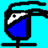 Two identical pixelated icons of a stylized bird head with blue body and black outline on cyan background.
