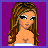 A 6-frame animated contact sheet showing a pixel-art character with long brown hair, a white strapless top, and pink star-patterned clothing against a purple background.