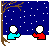 Pixel art animation of two figures building a snowman under falling snow, with the text "Snow Buddies!" below.