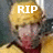 A person with light brown hair wears a yellow jacket over a red shirt, with text changing above their head across three