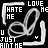 Black background with white pixelated text and a stylized 'L' shape, featuring the phrases "HATE ME" and "LOVE ME" in blocky font.
