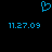 Blue pixelated heart symbol above two identical date-time strings on black background.
