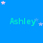 Blue background with repeated light green text 'Ashley' and scattered white/pink stars, some stars animated to change position.