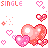 Pixel art contact sheet showing two animated frames of a single pink heart-themed buddy icon with text and decorative elements.