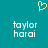 Yellow pixelated heart symbol above two identical white text blocks reading 'taylor hawai' on teal background.