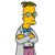 Pixelated character with yellow skin, gray lab coat, blue bow tie, and pink pants stands with arms crossed against white background.