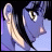 Pixelated anime-style character with blue hair and yellow eyes, side profile against black background with text "AnimeIM" and "c0m".