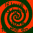 Four identical spiral patterns in red and dark green with partial text fragments visible within the spirals.