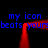 A static digital image with a black background, red pixelated border forming an incomplete square, and blue text repeating 'my icon beats yours' around the perimeter.