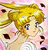 Pixelated image of a character with long blonde hair, light skin, and a white top against a pink background with scattered dark shapes.