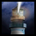 Animated lighthouse with rotating beam against dark blue sky, showing sequential light sweep