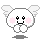 Pixelated white cloud-like character with pink cheeks, black eyes, and a smiling mouth in four variations showing winged, earless, and floating states.