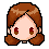 Four pixel-art character heads with brown hair and red eyes arranged in a on gray background