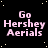 repeated 'Go Hershey Aerials' text in pink pixelated font on a black background with scattered yellow dots, featuring one gray square replacing the bottom-right corner