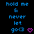 Blue text 'hold me & never let go<3' with pink heart symbols on black background, animated variations of the heart symbol.