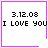 Four identical square with pink borders display '3.12.08' and 'I LOVE YOU' text, each containing a distinct small symbol in the bottom-right corner