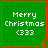 Green square with red border displays "Merry Christmas <333" text and animated red bell icon at bottom-right corner.