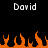 Two identical pixelated text labels 'David' appear above a horizontal of orange and black pixelated flames on a black background