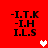 Red background with four identical black text blocks and two pixelated hearts, one white and one pink.