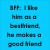 Blue background with black text in two , white background with three colored hearts and text below