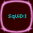 Four identical square with rounded corners, each containing cyan text "Squid:]" on a dark brown background with a pink border