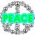 Four circular peace sign icons with text overlays: PEACE, LOVE, KYLEE in cyan and pink boxes on a white background.