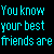 Pixelated cyan text on black background with animated pixel burst effect, displaying a quote about friendship and laughter.