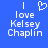 Blue background with white pixelated text reading 'I love Kelsey Chaplin' and a heart symbol above the word 'love'.