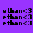 Pixelated text 'ethan <3' repeated across a purple background with alternating pink horizontal bars in four quadrants.