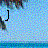 A pixelated animation of a name being typed out in black text on a light blue background with dark blue horizontal stripes.